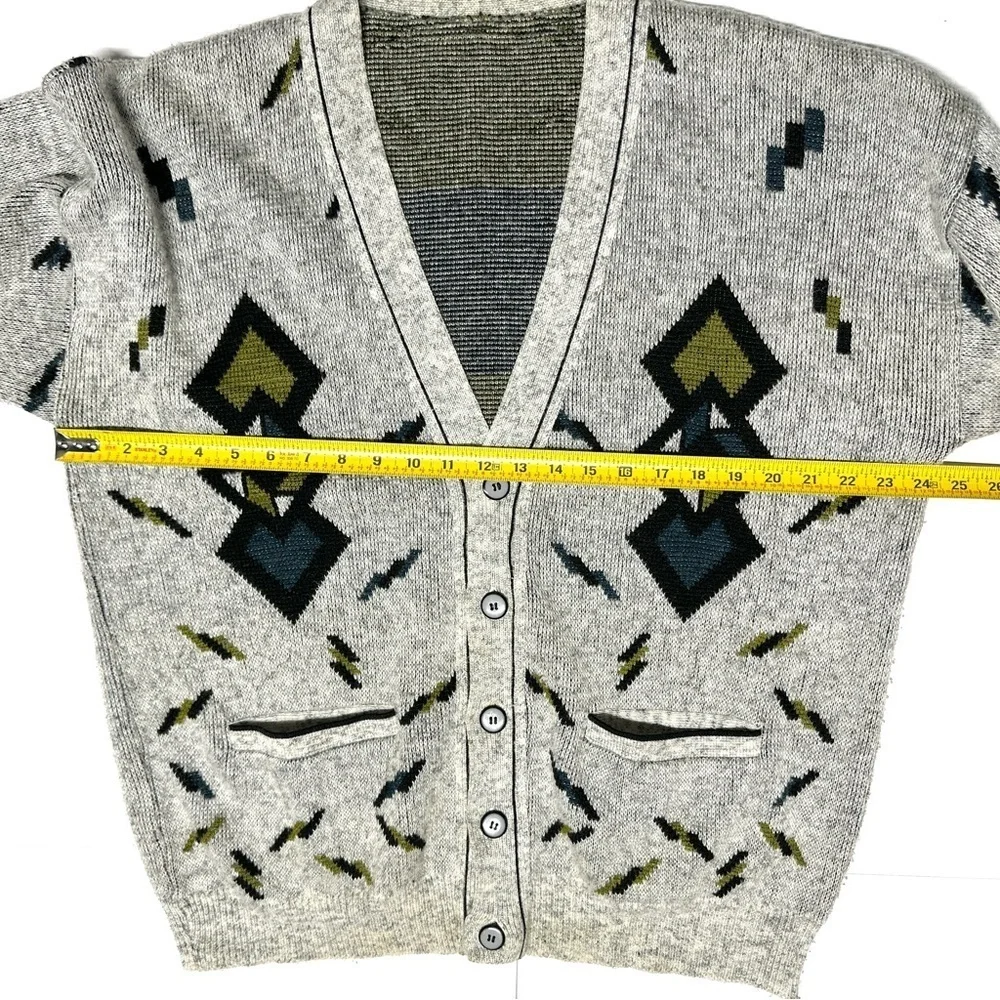 Vintage 90s Men’s Cardigan Sweater Geometric Abstract Gray XL*